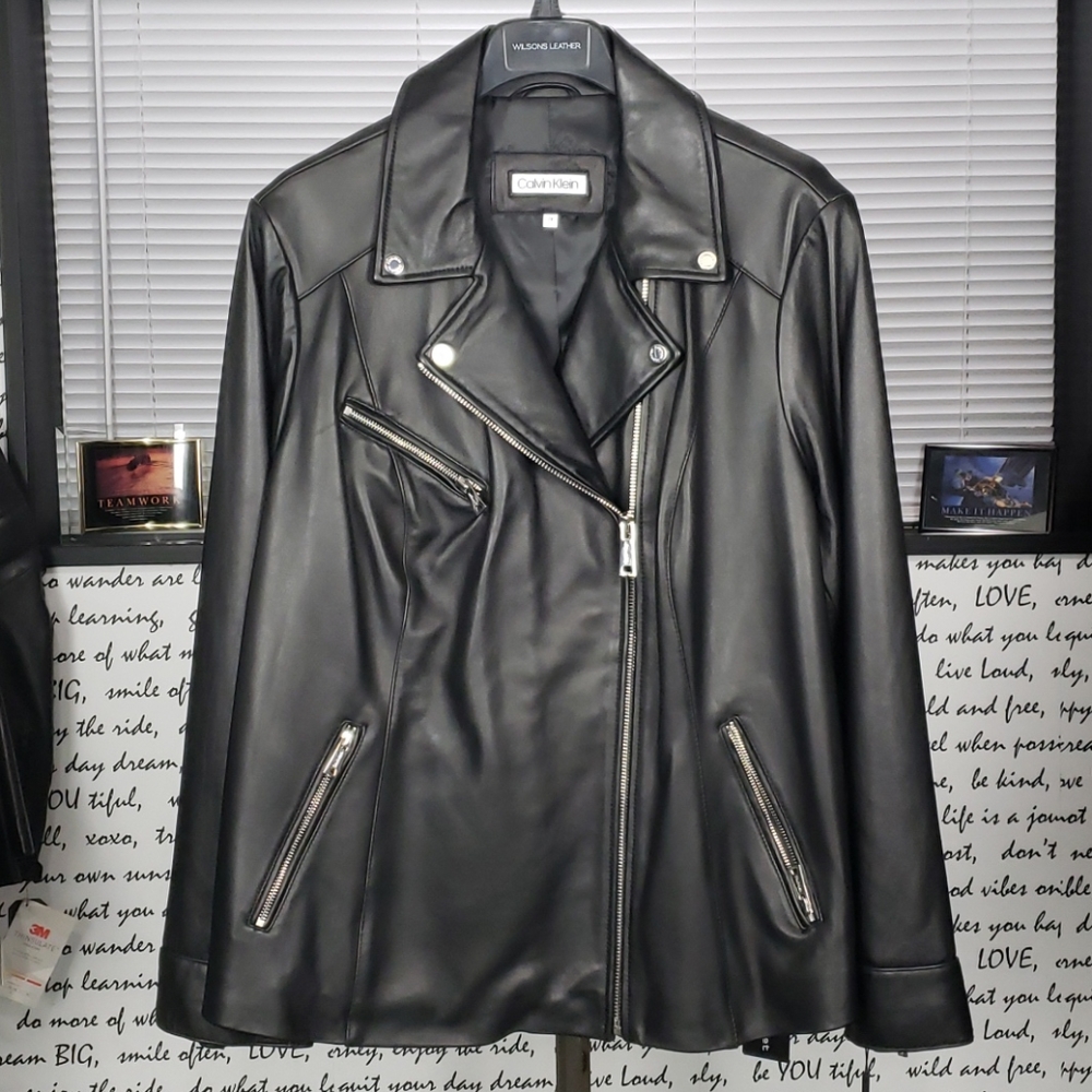 💥NEW💥 Womans 2X Calvin Klein Black Leather Coat